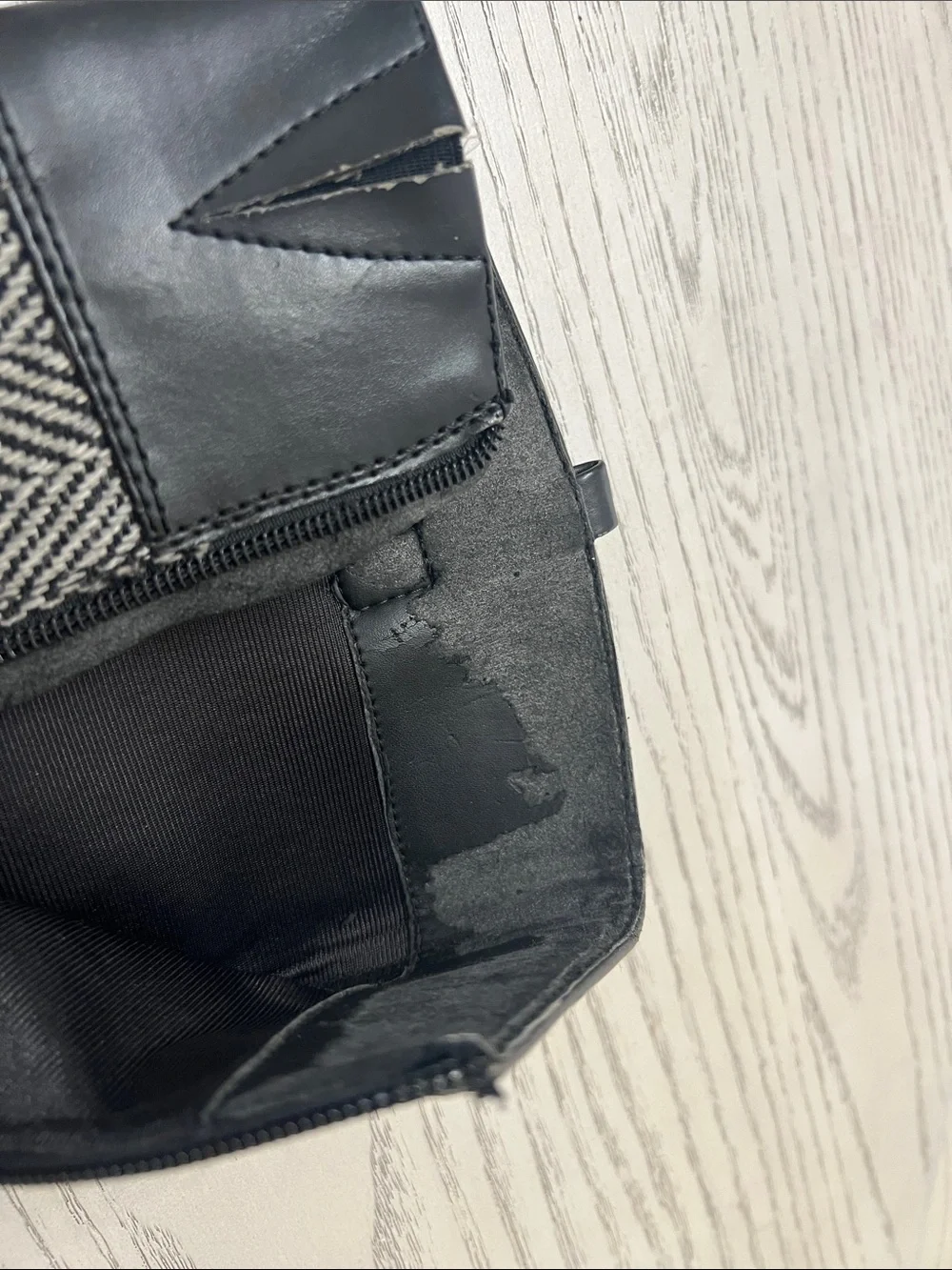 Black Leather and Herringbone Knee-High Riding Boots